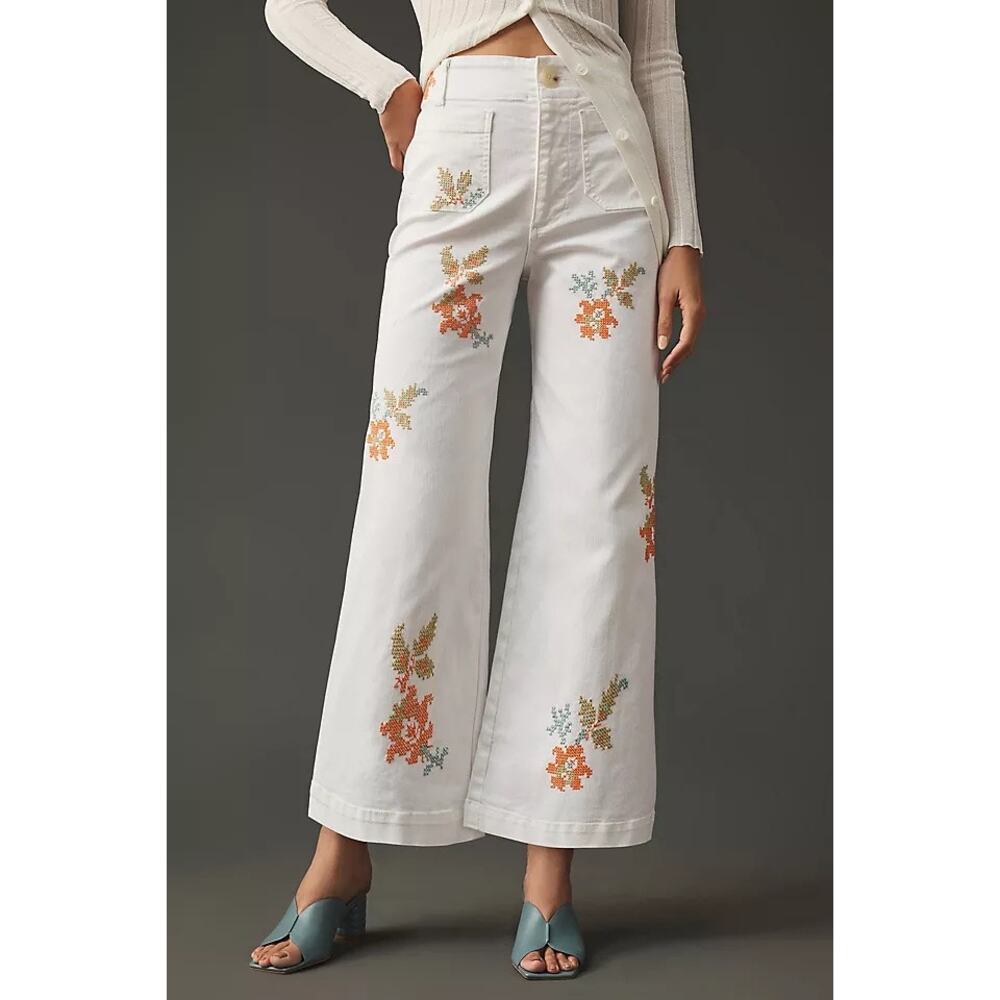 Anthropologie Maeve Colette High-Rise Wide-Leg Cropped Jeans Size 30 - Picture 2 of 9